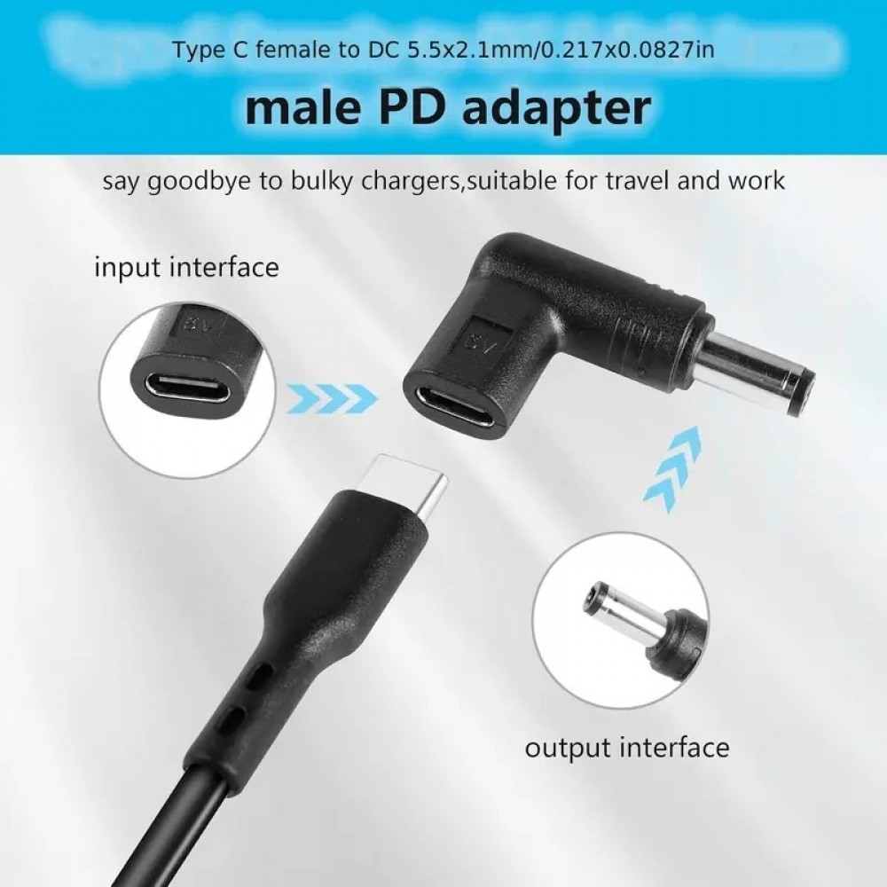 Lot de 6 adaptateurs USB-C vers DC connecteurs divers connecteurs charge routeur 3.0x1.1 à 5.5x2.1mm transfert données - Noir