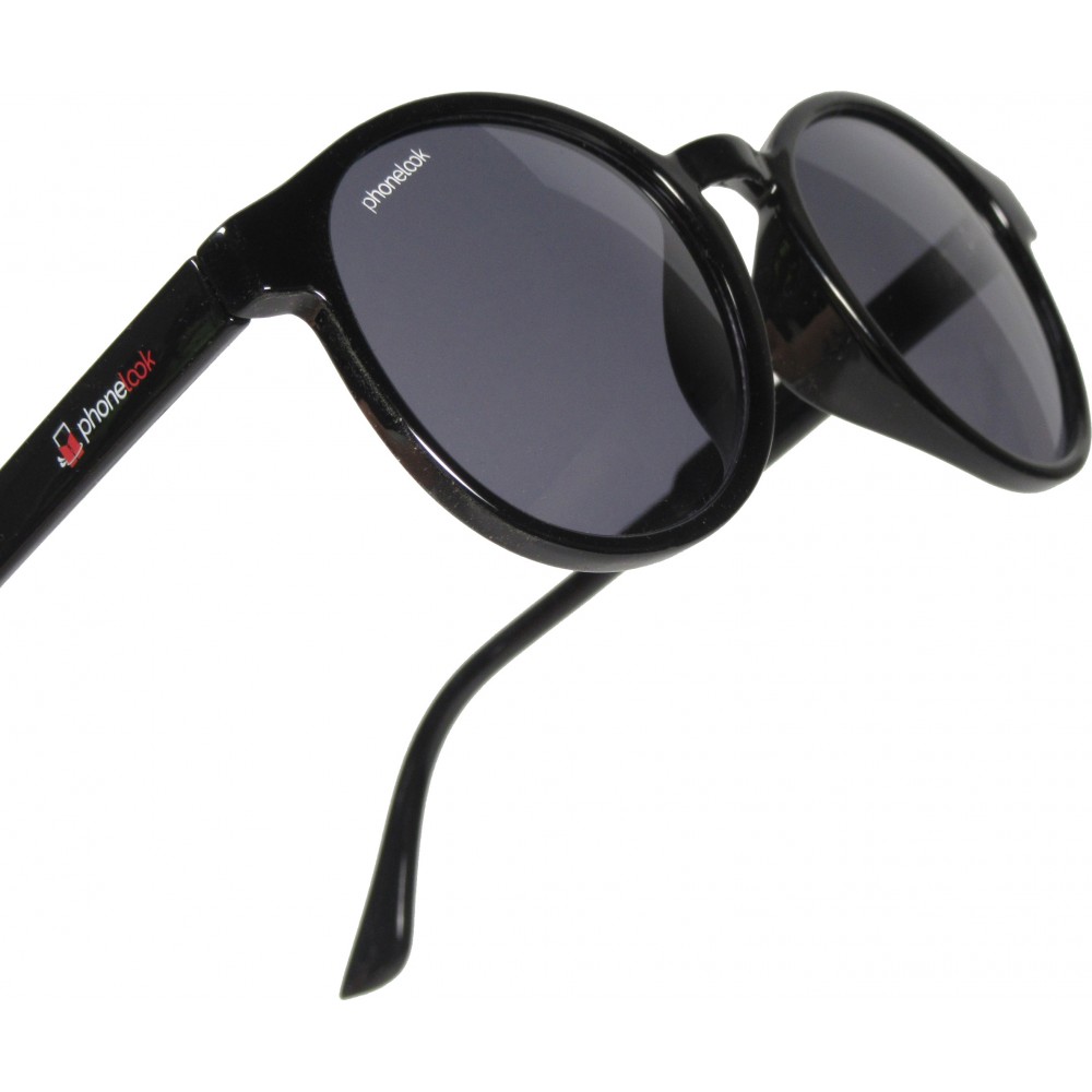 UV400 Runde schwarze Sonnenbrille PhoneLook ultraleicht, modernes Design + Transporttasche - Schwarz