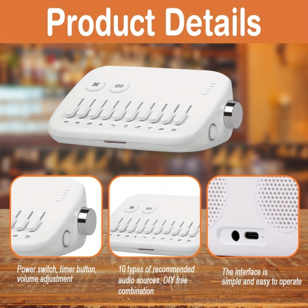 Premium moderne Weißes Rauschmaschine mit 10 natürlichen beruhigenden Klängen zum Mischen und Timer (USB-C) - Weiss