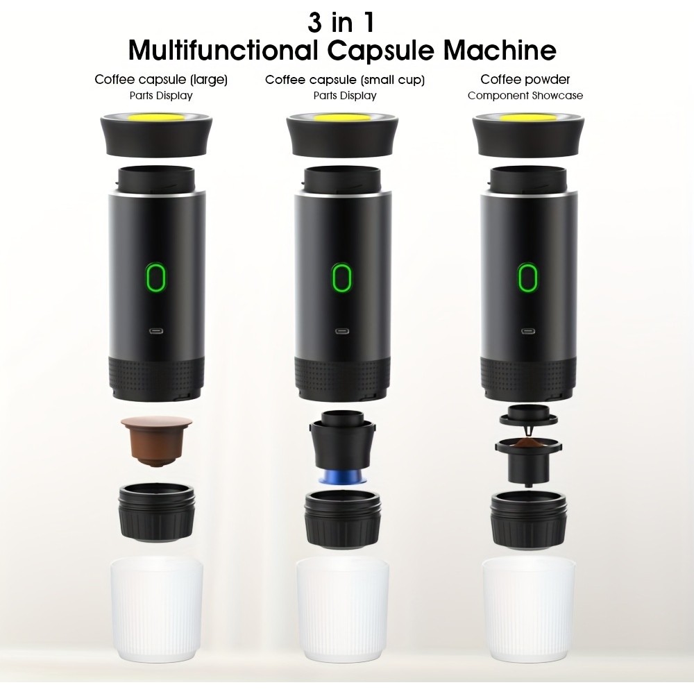 Machine à expresso (capsules) portable électrique rechargeable USB-C avec batterie 7500mA pour voyages - Noir