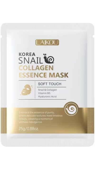 Masque LAIKOU Korea visage collagène et escargot hydratation intense hypoallergénique sans formaldéhyde (1 pièce) - Blanc