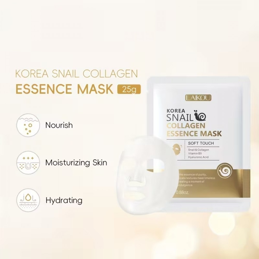 LAIKOU Korea Gesichtsmaske mit Kollagen und Schnecke, hypoallergen, intensive Feuchtigkeit, formaldehydfrei (1 Stück) - Weiss