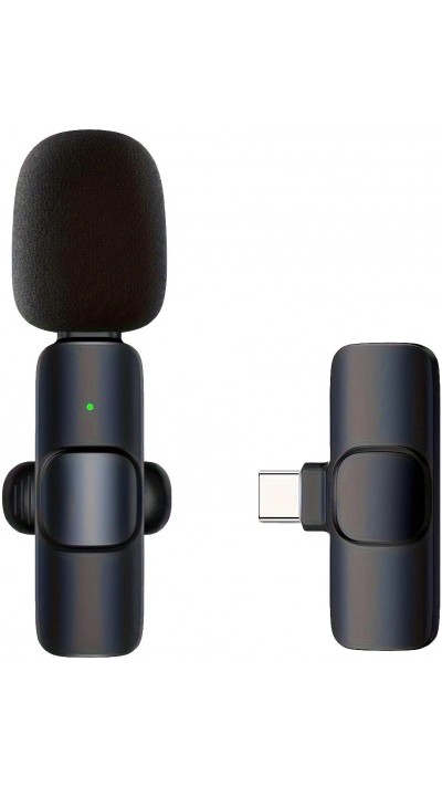 Kabelloses Bluetooth USB-C Lavalier-Mikrofon Set (2 Stück) für Smartphone und Tablet mit einfacher Aufnahme - Schwarz