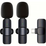Kabelloses Bluetooth USB-C Lavalier-Mikrofon Set (2 Stück) für Smartphone und Tablet mit einfacher Aufnahme - Schwarz