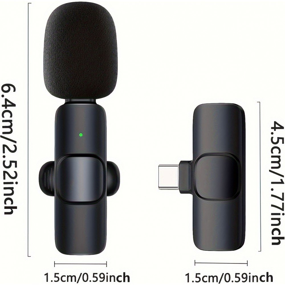 Kabelloses Bluetooth USB-C Lavalier-Mikrofon Set (2 Stück) für Smartphone und Tablet mit einfacher Aufnahme - Schwarz