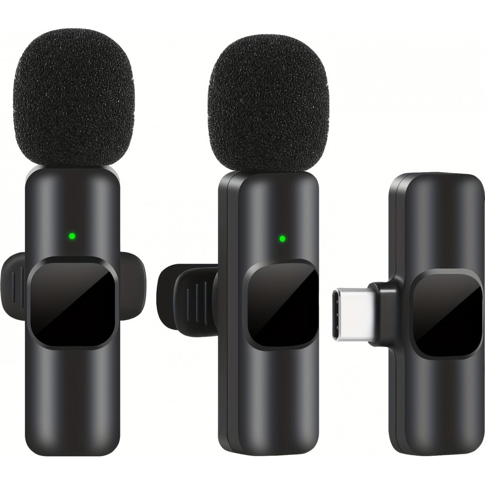 (3er Set) USB-C Lavalier-Mikrofon Kabelloses Bluetooth für Smartphone und Tablet mit einfacher Aufnahme - Schwarz
