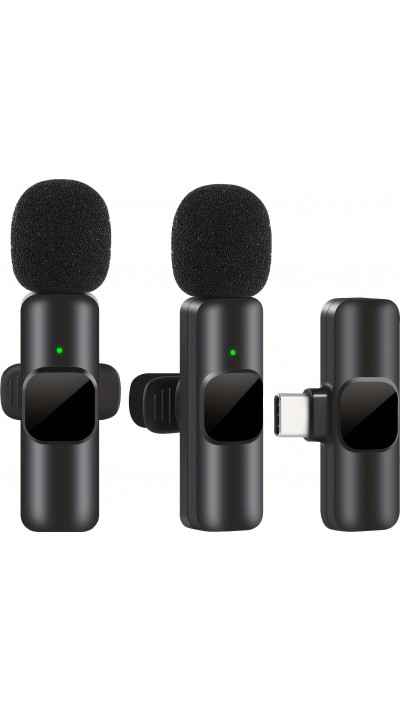 (3er Set) USB-C Lavalier-Mikrofon Kabelloses Bluetooth für Smartphone und Tablet mit einfacher Aufnahme - Schwarz