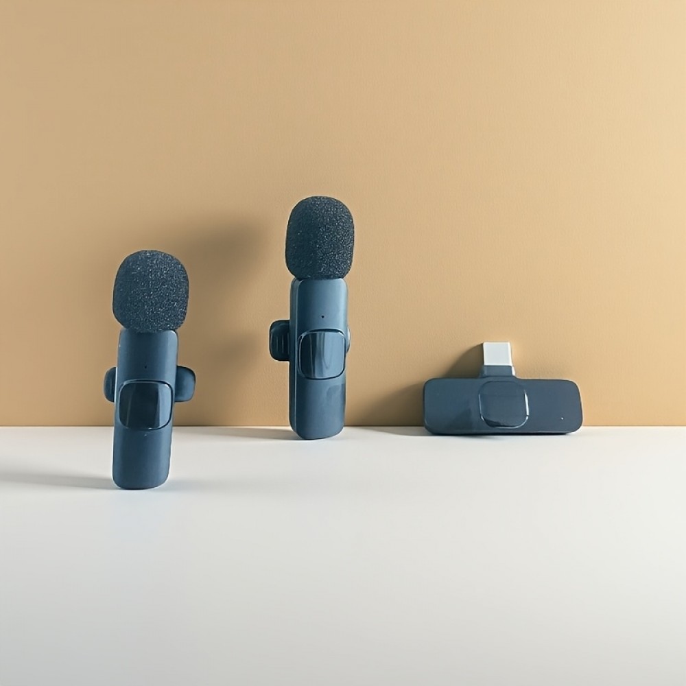 (3er Set) USB-C Lavalier-Mikrofon Kabelloses Bluetooth für Smartphone und Tablet mit einfacher Aufnahme - Schwarz