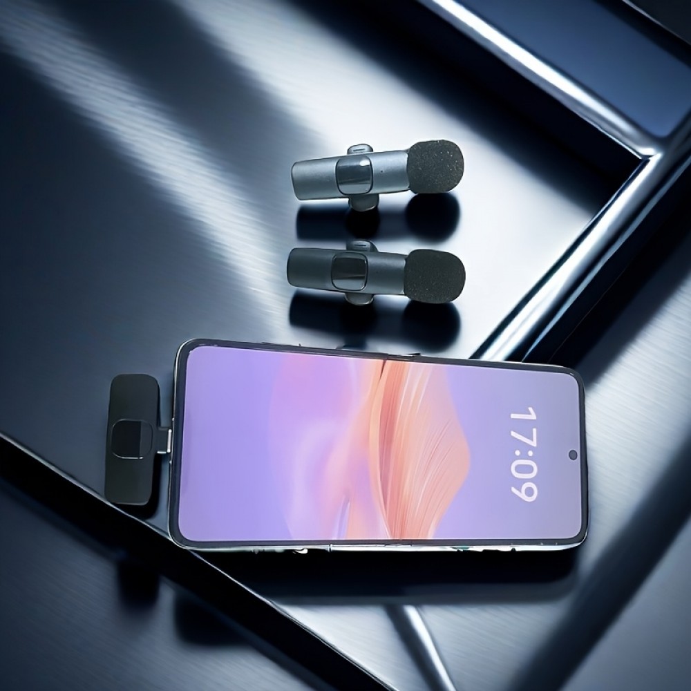 (3er Set) USB-C Lavalier-Mikrofon Kabelloses Bluetooth für Smartphone und Tablet mit einfacher Aufnahme - Schwarz