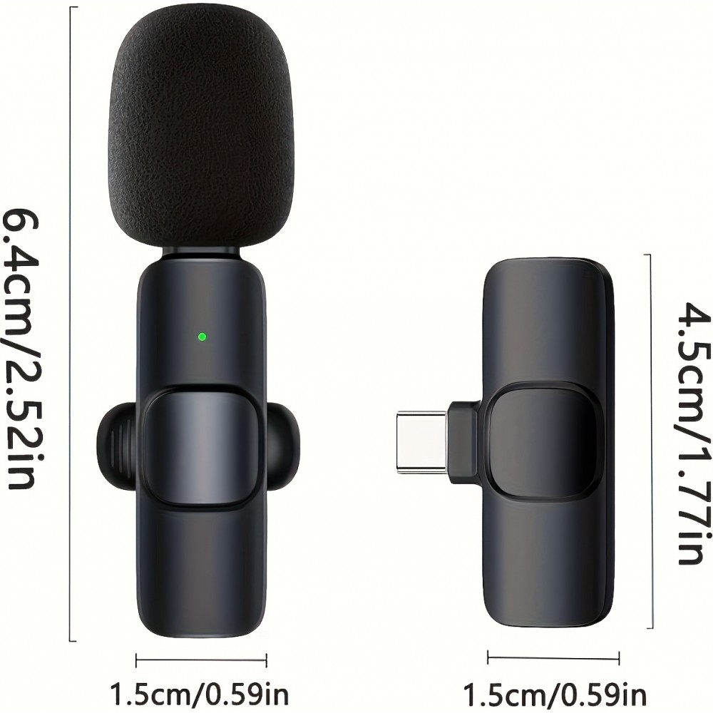 (3er Set) USB-C Lavalier-Mikrofon Kabelloses Bluetooth für Smartphone und Tablet mit einfacher Aufnahme - Schwarz