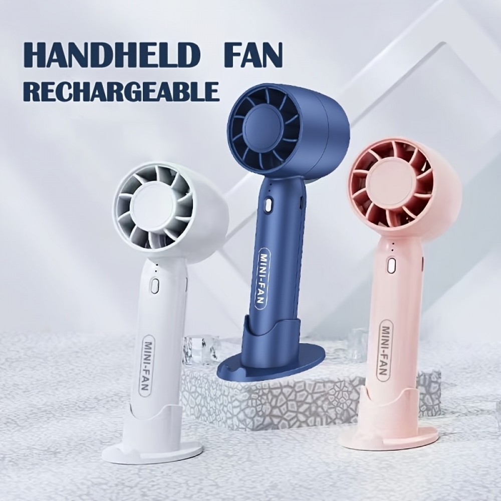 Mini USB Ventilator tragbar wiederaufladbar 3 Geschwindigkeiten mit Standfuß - Blau