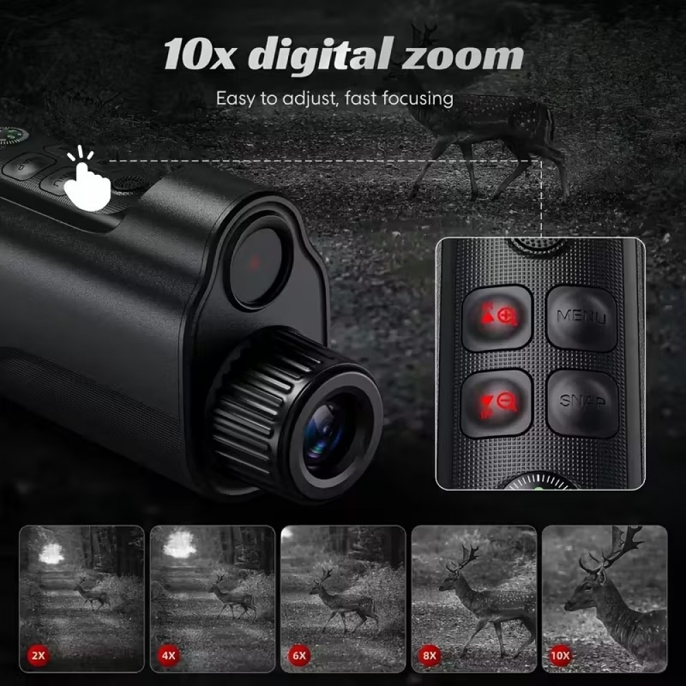 10x Zoom Monokular HD Nachtsicht 800m Infrarot 5W Starlight Foto/Video USB Wiederaufladbar - Schwarz