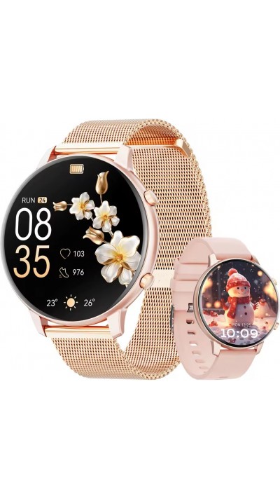 Smartwatch BT Call G25 Bluetooth 1.39 Zoll Display  wasserdicht Fitness Tracker Herzfrequenz Blutdruck Blutsauerstoff Schlaf&uuml;berwachung Stress- und Atemkontrolle - Rosa gold
