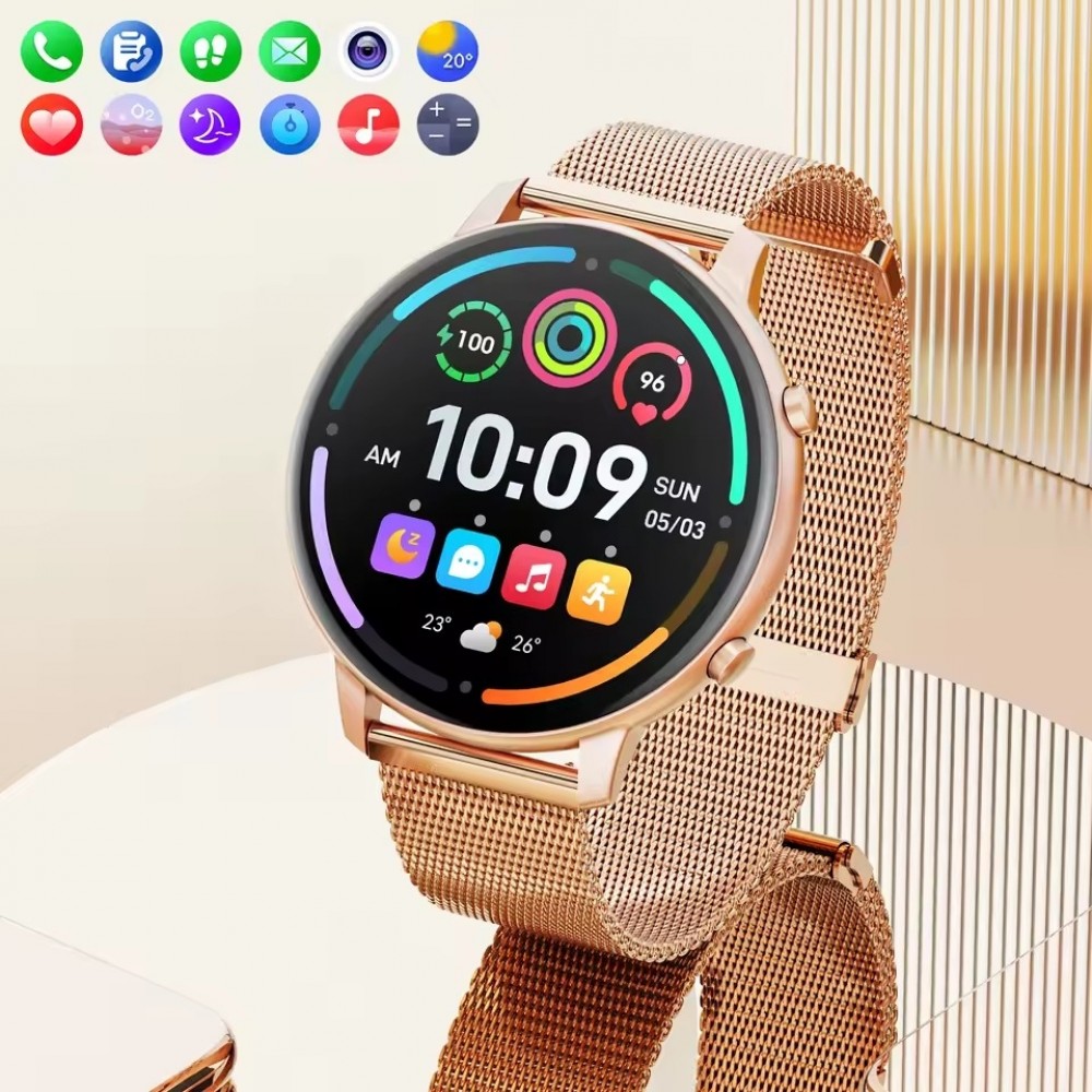 Smartwatch BT Call G25 Bluetooth 1.39 Zoll Display  wasserdicht Fitness Tracker Herzfrequenz Blutdruck Blutsauerstoff Schlaf&uuml;berwachung Stress- und Atemkontrolle - Rosa gold