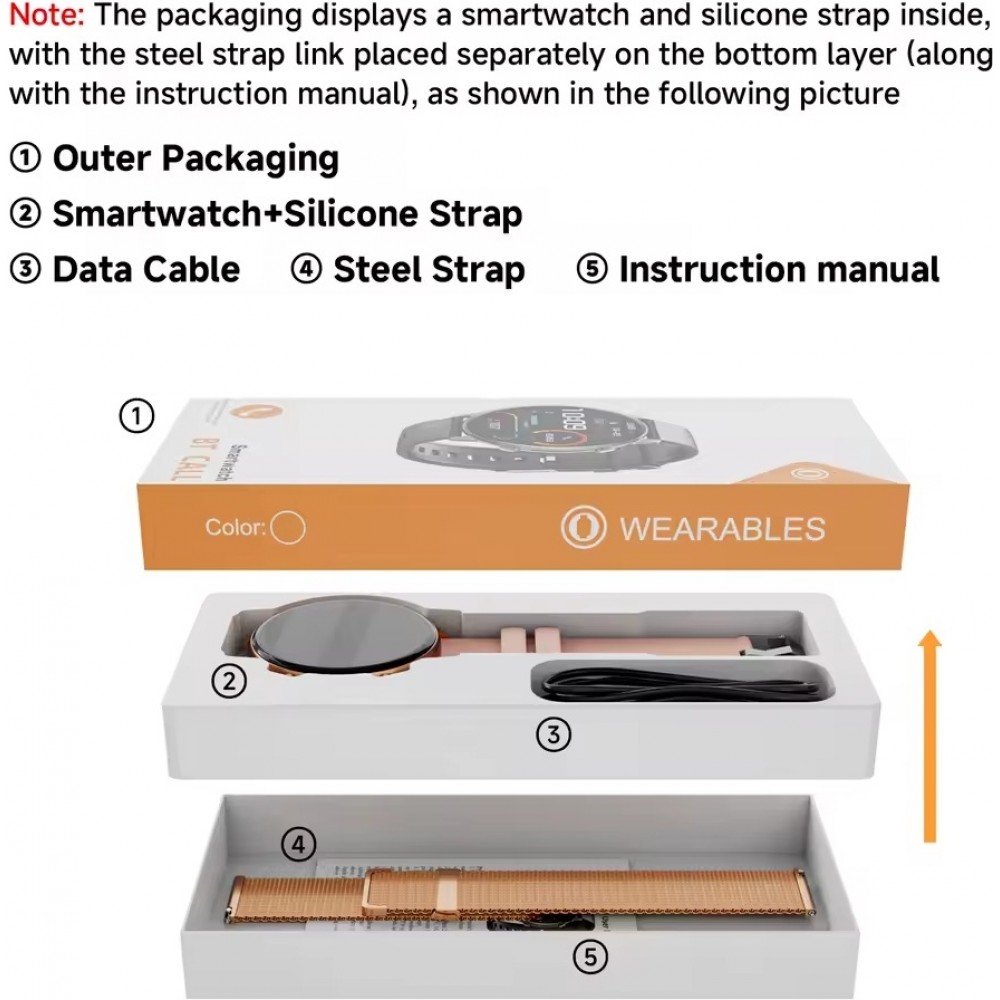 Smartwatch BT Call G25 Bluetooth 1.39 Zoll Display  wasserdicht Fitness Tracker Herzfrequenz Blutdruck Blutsauerstoff Schlaf&uuml;berwachung Stress- und Atemkontrolle - Rosa gold