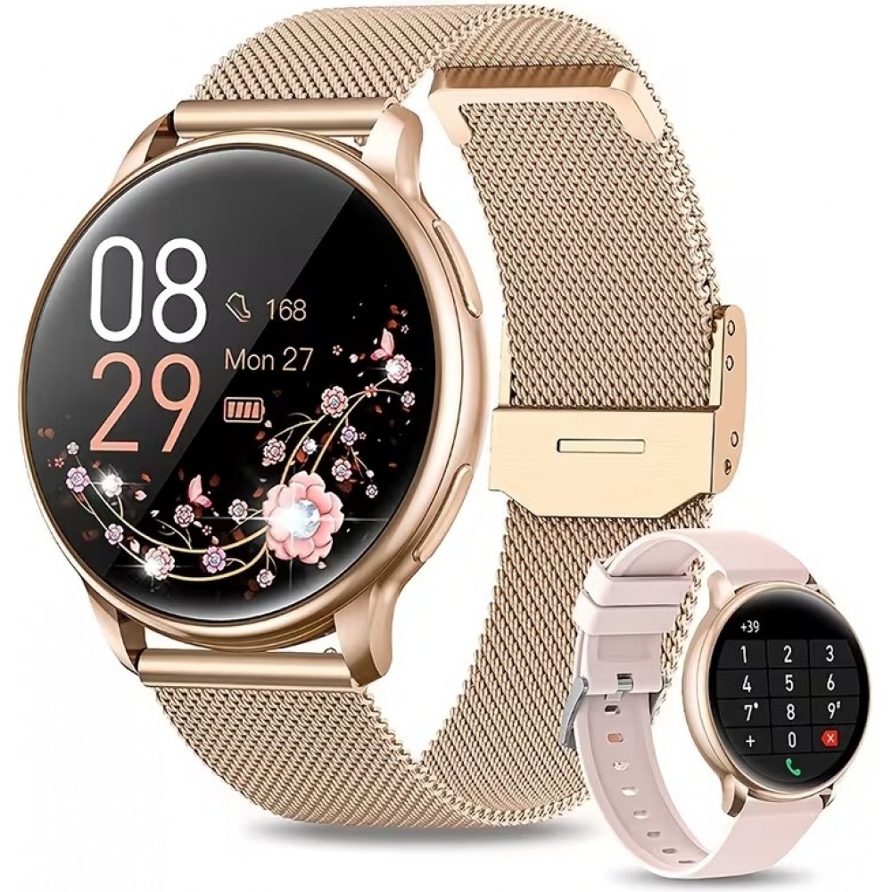 Smartwatch Little Meatball G35 Bluetooth Anrufe 120 Sportmodi Schrittz&auml;hler Schlaftracking Aktivit&auml;tstracker 30 Tage Akku mit 2 Armb&auml;nder - Rosa gold