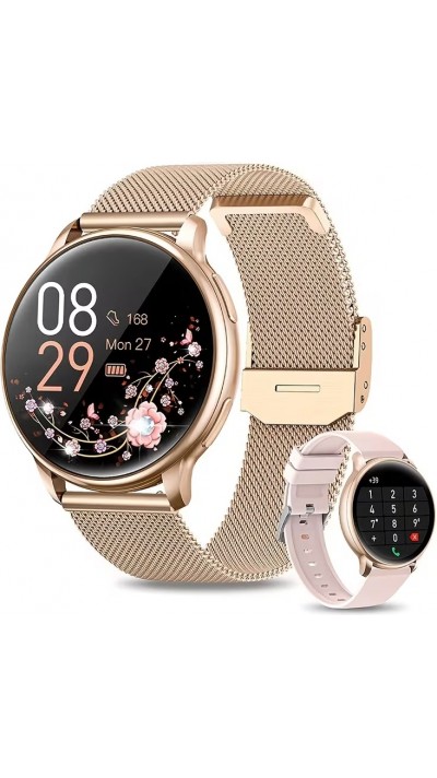 Smartwatch Little Meatball G35 Bluetooth Anrufe 120 Sportmodi Schrittz&auml;hler Schlaftracking Aktivit&auml;tstracker 30 Tage Akku mit 2 Armb&auml;nder - Rosa gold