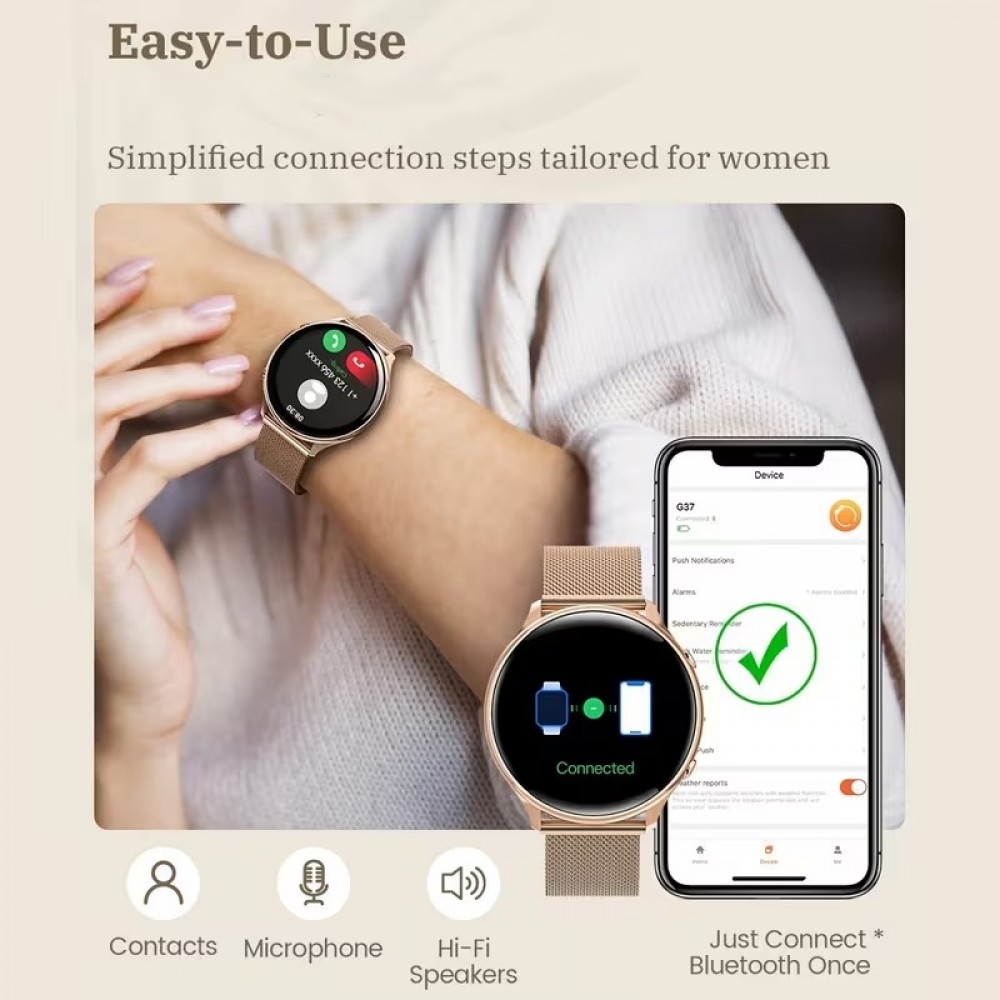 Smartwatch Little Meatball G35 Bluetooth Anrufe 120 Sportmodi Schrittz&auml;hler Schlaftracking Aktivit&auml;tstracker 30 Tage Akku mit 2 Armb&auml;nder - Rosa gold