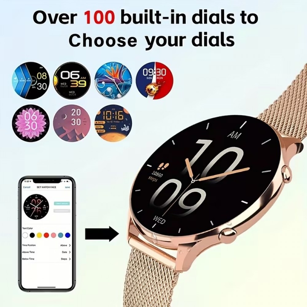 Smartwatch Little Meatball G35 Bluetooth Anrufe 120 Sportmodi Schrittz&auml;hler Schlaftracking Aktivit&auml;tstracker 30 Tage Akku mit 2 Armb&auml;nder - Rosa gold