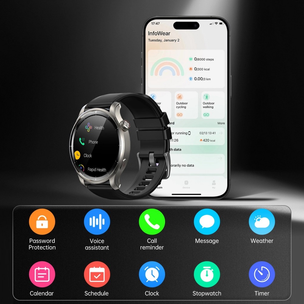 Montre connectée Smartwatch Joyroom Venture Series JR-FV1 avec fonction de réponse aux appels - Noir