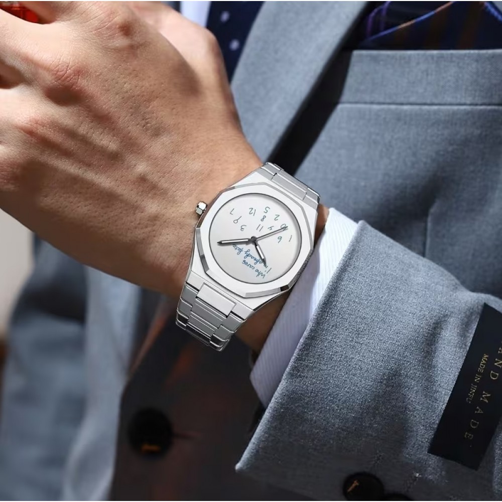 Minimalistische Uhr Who cares I'm already late (weisses Zifferblatt) 42 mm - Silber