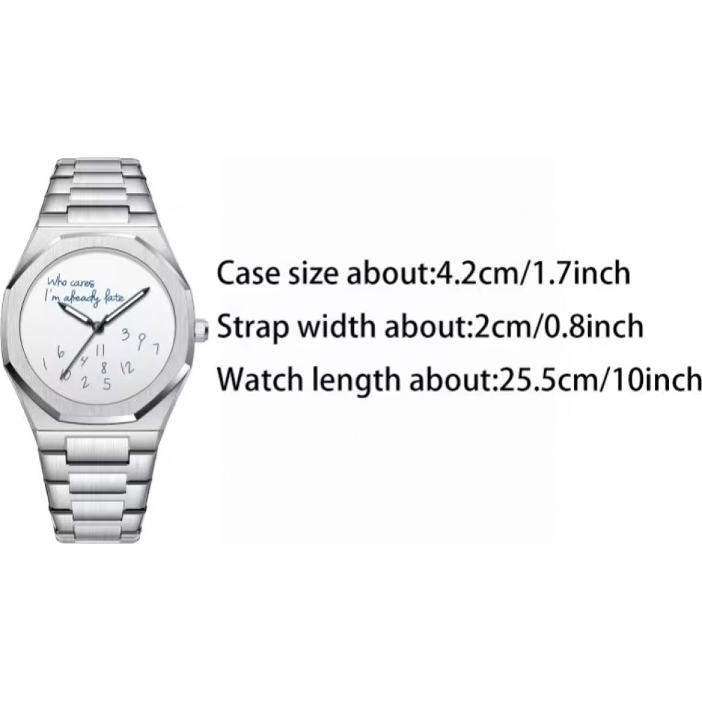 Minimalistische Uhr Who cares I'm already late (schwarzem Zifferblatt) 42 mm - Silber