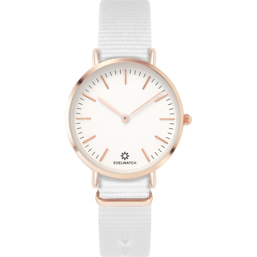 Montre Edelwatch 32 mm (Ladies) cadran doré fond blanc (pile non incluse) - Bracelet blanc