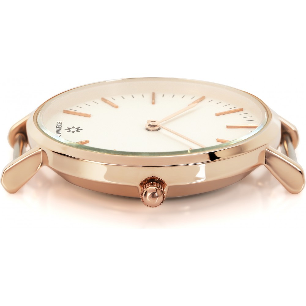 Montre Edelwatch 32 mm (Ladies) cadran doré fond blanc (pile non incluse) - Bracelet blanc