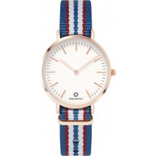 Montre Edelwatch 32 mm (Ladies) cadran doré fond blanc (pile non incluse) - Bracelet bleu clair / rouge / blanc