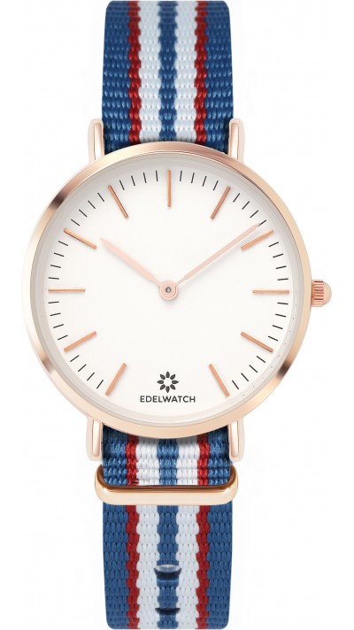 Edelwatch Uhr 32 mm (Ladies) Gold Zifferblatt Weiss (Batterie nicht enthalten) - Hellblau / Rot / Weiss