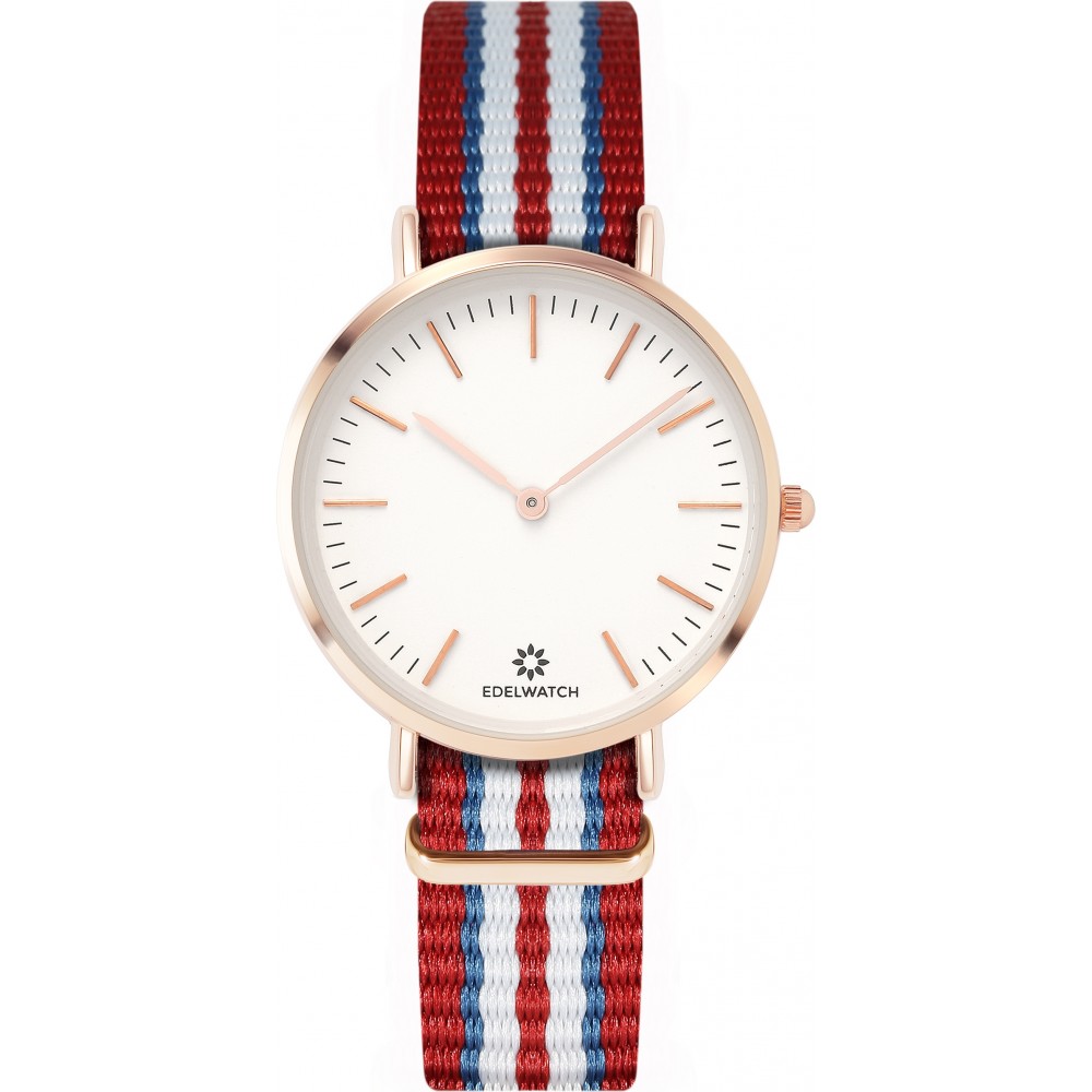 Edelwatch Uhr 32 mm (Ladies) Gold Zifferblatt Weiss (Batterie nicht enthalten) - Rot / Blau / Weiss