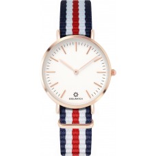 Montre Edelwatch 32 mm (Ladies) cadran doré fond blanc (pile non incluse) - Bracelet bleu foncé / blanc / rouge