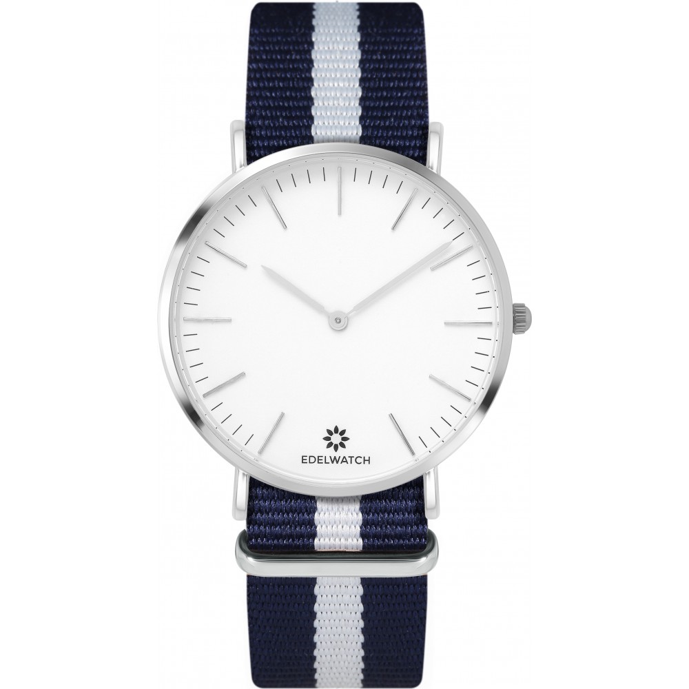 Edelwatch Uhr 41 mm (Men) Silver Zifferblatt Weiss (Batterie nicht enthalten) - Blau / Weiss