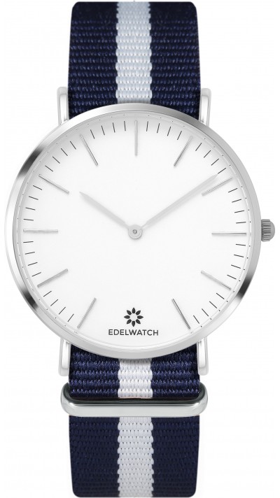 Edelwatch Uhr 41 mm (Men) Silver Zifferblatt Weiss (Batterie nicht enthalten) - Blau / Weiss