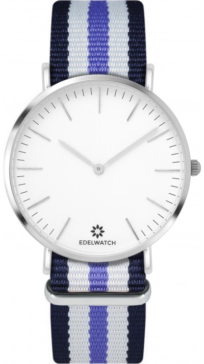 Edelwatch Uhr 41 mm (Men) Silver Zifferblatt Weiss (Batterie nicht enthalten) - Blau / Weiss / Violett Armband
