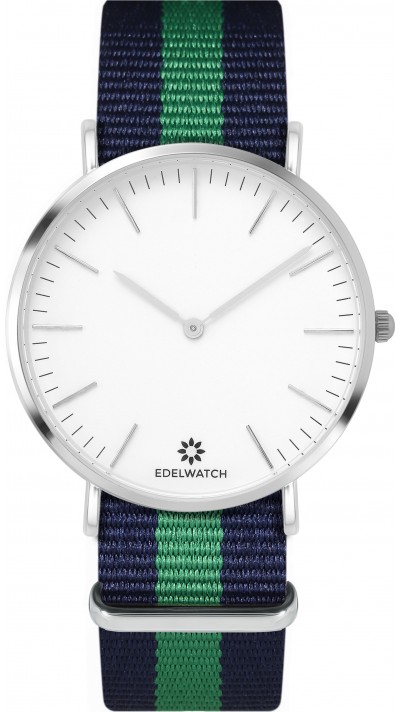 Edelwatch Uhr 41 mm (Men) Silver Zifferblatt Weiss (Batterie nicht enthalten) - Blau / Grün