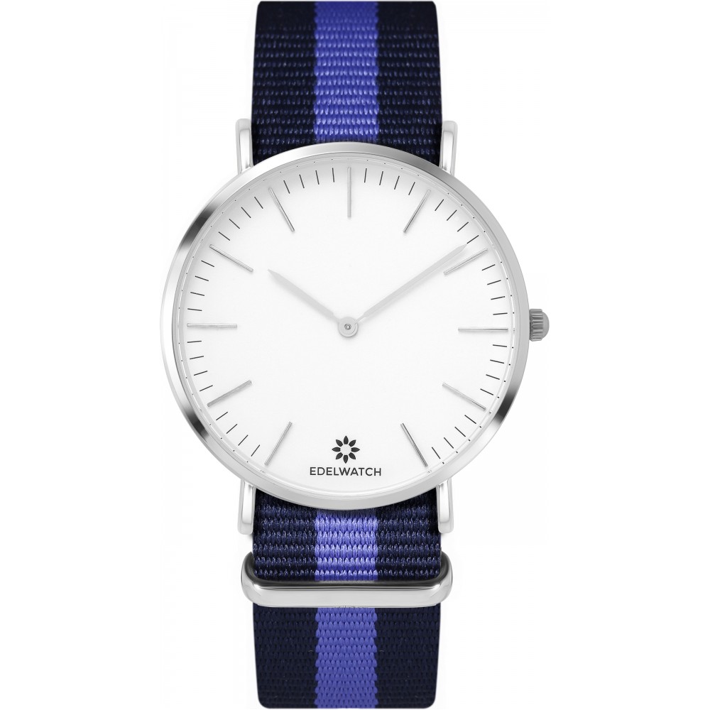 Edelwatch Uhr 41 mm (Men) Silver Zifferblatt Weiss (Batterie nicht enthalten) - Blau / Violett Armband