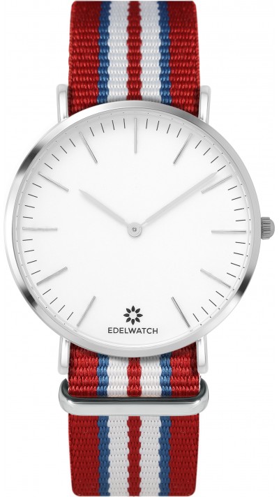 Edelwatch Uhr 41 mm (Men) Silver Zifferblatt Weiss (Batterie nicht enthalten) - Rot / Blau / Weiss