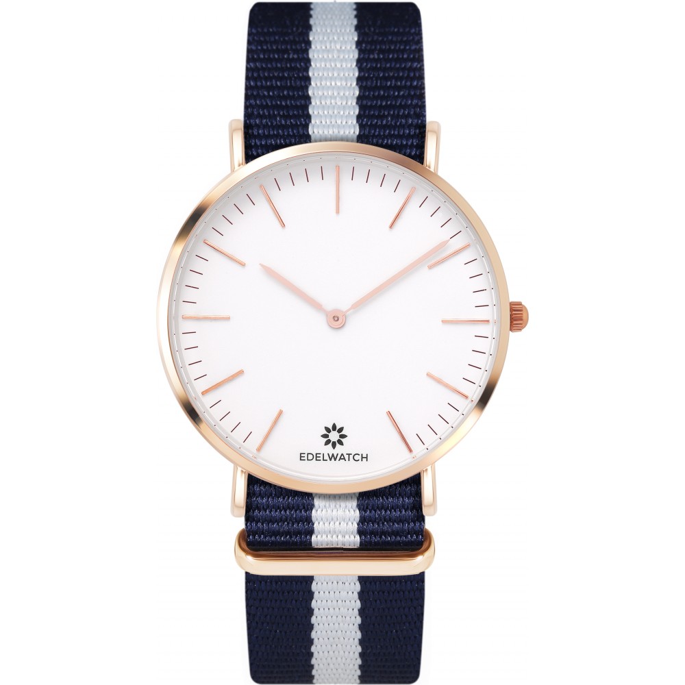 Montre Edelwatch 41 mm (Men) cadran doré fond blanc (pile non incluse) - Bracelet bleu / blanc