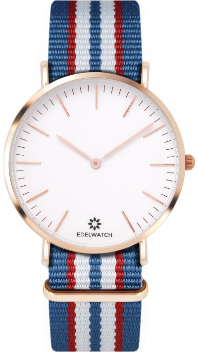 Edelwatch Uhr 41 mm (Men) Gold Zifferblatt Weiss (Batterie nicht enthalten) - Hellblau / Rot / Weiss
