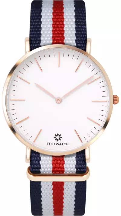 Edelwatch Uhr 41 mm (Men) Gold Zifferblatt Weiss (Batterie nicht enthalten) - Dunkelblau / Weiss / Rot