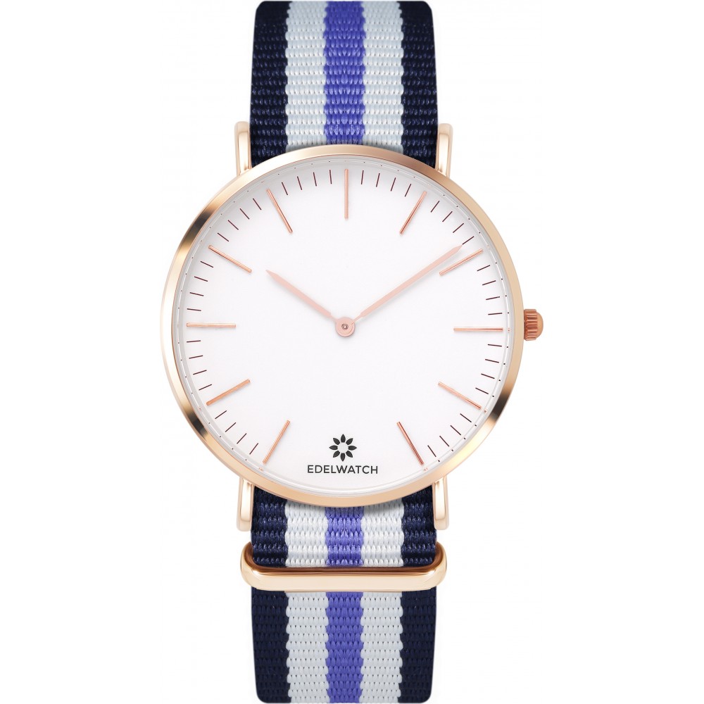 Montre Edelwatch 41 mm (Men) cadran doré fond blanc (pile non incluse) - Bracelet bleu / /blanc / violet