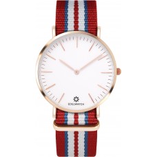 Montre Edelwatch 41 mm (Men) cadran doré fond blanc (pile non incluse) - Bracelet rouge / bleu / blanc