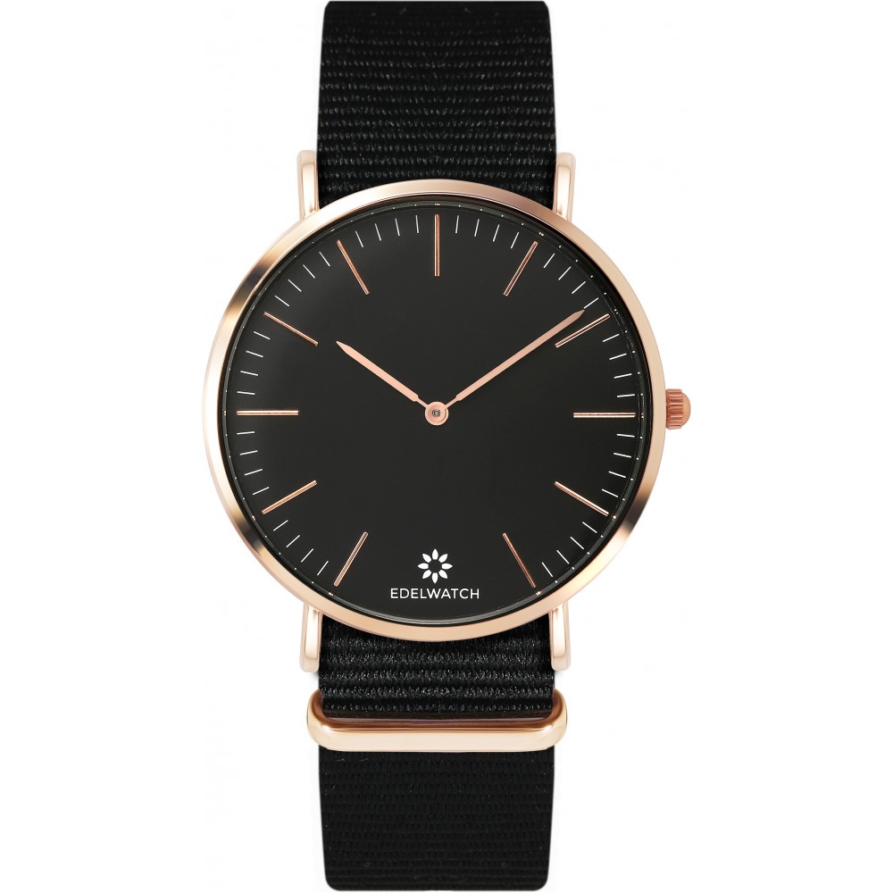 Edelwatch Uhr 41 mm (Men) Gold Zifferblatt Schwarz (Batterie nicht enthalten) - Schwarz Armband