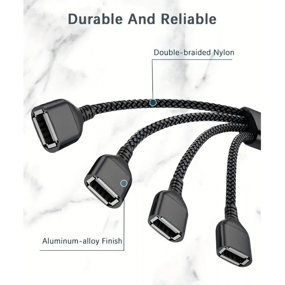 USB-A Mehrfachsteckdose mit 4x USB-A Anschlüssen und 30 cm Kabel Mehrfachladehub - Grau