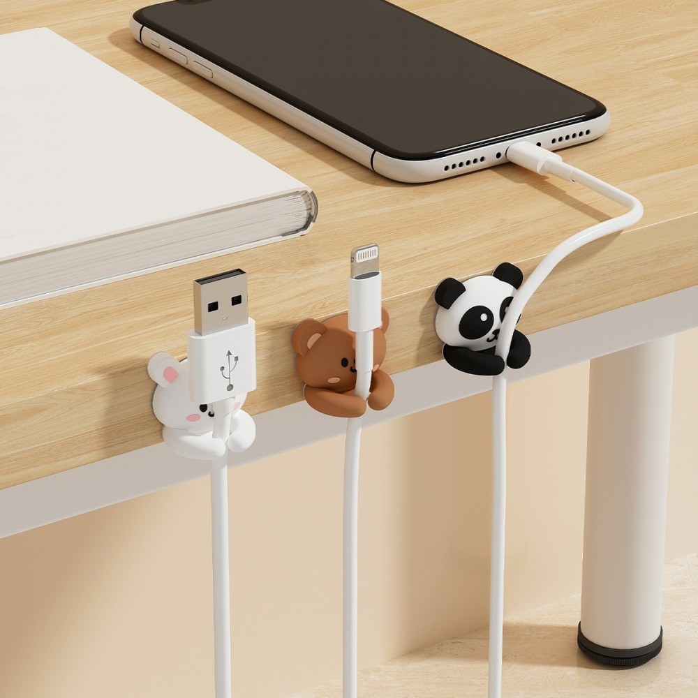 Organisateur de c&acirc;bles mignon pour bureau organiseur multifonction avec crochet et pince auto-adh&eacute;sif (pack 3) - Multicolore