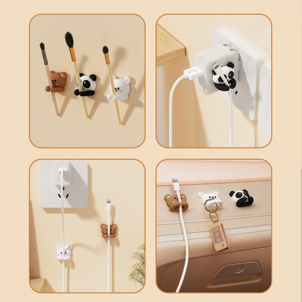Organisateur de c&acirc;bles mignon pour bureau organiseur multifonction avec crochet et pince auto-adh&eacute;sif (pack 3) - Multicolore