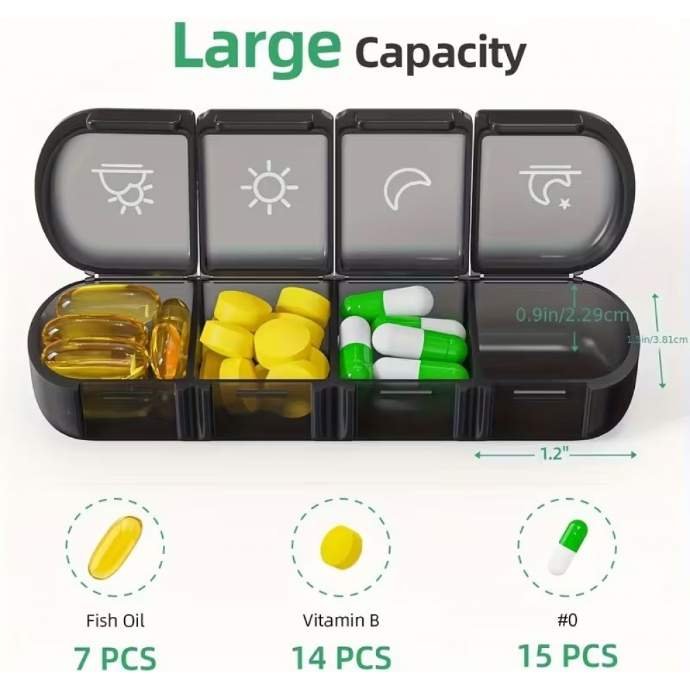Pillen-Organizer für Reisen 7 Tage und 4 Einnahmen täglich tragbare Tablettenbox mit eleganter Tasche - Schwarz