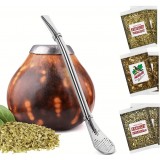 Paille en acier inoxydable pour yerba mate (3 pi&egrave;ces) r&eacute;utilisables avec brosse de nettoyage et sac