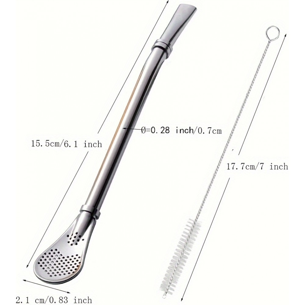 Paille en acier inoxydable pour yerba mate (3 pi&egrave;ces) r&eacute;utilisables avec brosse de nettoyage et sac